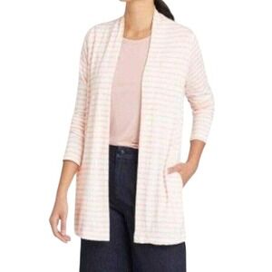 A New Day Cardigan Women XS Pink White Stripe Open Front Pocket Knit Sweater NWT